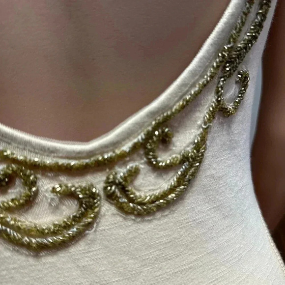 Free People XS Nude Tan Beaded Bodycon Mini Low Back Glam Dress - Picture 5 of 11